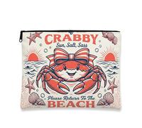 Borsa per trucchi a forma di granchio, trousse da spiaggia retrò per donne, divertente organizer portatile in tela con cerniera, borsa da viaggio estiva da 17,8 x 22,9 cm