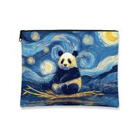 Borsa per trucchi a forma di panda, ispirata alla notte stellata, da donna, piccola borsa portatile in tela con cerniera, regalo per festival e cura della pelle, Blu, 7x9 Inch, Panda