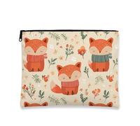 Borsa per trucchi a forma di volpe, borsa da viaggio per donne, piccola borsa portatile in tela con cerniera, organizer per articoli da toeletta per la cura della pelle quotidiana, Arancione, 7x9 Inch