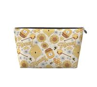 Borsa per trucchi a nido d'ape color miele, borsa per cosmetici da viaggio borsa per il trucco da donna, borsa per il trucco in pelle, borsa per il trucco carina, Argento, Taglia unica