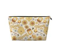 Borsa per trucchi a nido d'ape color miele, borsa per cosmetici da viaggio borsa per il trucco da donna, borsa per il trucco in pelle, borsa per il trucco carina, Oro, Taglia unica