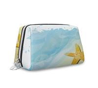 Borsa per trucchi a tema animale, da donna, sabbia da spiaggia e piccole rocce, borsa per cosmetici in pelle, borsa da viaggio impermeabile, blu crema, M, Crema blu_8, Taglia unica, Beauty Case