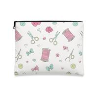 Borsa per trucchi a tema cucito, graziose forbici e sacchetto da viaggio per cosmetici da donna, organizer portatile in tela con cerniera, custodia regalo per articoli da toeletta artigianali