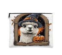 Borsa per trucchi a tema Halloween, graziosa zucca di alpaca, astuccio per cosmetici da donna, organizer portatile con cerniera, 17,8 x 22,9 cm