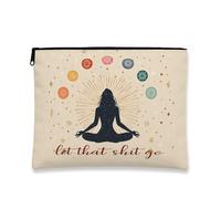 Borsa per trucchi a tema meditazione, borsa da viaggio spirituale cosmica per donne, organizer portatile in tela con cerniera, borsa da toilette Mindfulness per la cura della pelle, Beige, 7x9 Inch
