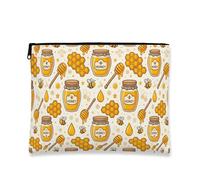 Borsa per trucchi a tema miele, simpatica borsa per cosmetici da donna, organizer portatile in tela con cerniera, ideale per viaggi e uso quotidiano, Giallo, 7x9 Inch, Miele