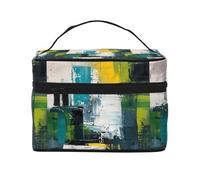 Borsa per trucchi astratta con pennellate verdi e blu, graziose borse per cosmetici da donna, borsa da toeletta, grande borsa organizer da viaggio per il trucco