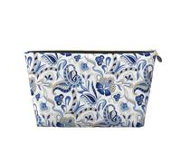 Borsa per trucchi blu con motivo cachemire, trousse da viaggio per articoli da toeletta da donna, borsa per il trucco in pelle, borsa organizer per trucchi carina, Oro, Taglia unica