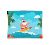 Borsa per trucchi con Babbo Natale, borsa da viaggio per cosmetici da donna, piccola borsa portatile in tela con cerniera, borsa da toilette per la cura della pelle delle vacanze, Blu, 7x9 Inch, Borsa