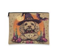 Borsa per trucchi con cane Cavachon di Halloween, 17,8 x 22,8 cm, per viaggi, divertente e spaventosa strega pipistrello, trousse per cosmetici da donna, regalo per tarocchi streghe, organizer