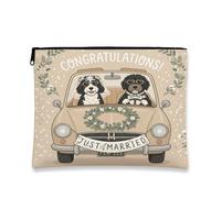 Borsa per trucchi con cane d'acqua portoghese per matrimonio, divertente borsa da viaggio per donne e ragazze, piccola borsa portatile in tela con cerniera, 17,8 x 22,9 cm
