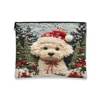 Borsa per trucchi con cane festivo, graziosa borsa per cosmetici natalizia da donna, organizer portatile in tela con cerniera, borsa da toilette per le vacanze per l'inverno, 17,8 x 22,9