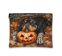 Borsa per trucchi con cane Rottweiler di Halloween, 17,8 x 22,8 cm, per viaggio, divertente borsa per cosmetici con stampa horror zucca per donne, regalo, scheletro spaventoso, organizer portatile in