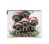 Borsa per trucchi con cani carini, astuccio per cosmetici a tema natalizio per donne, organizer portatile in tela con cerniera, borsa da toilette per le vacanze, 17,8 x 22,9