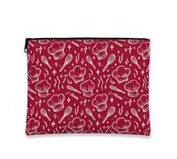 Borsa per trucchi con cappello da chef, borsa per cosmetici da donna, in tela portatile, organizer con cerniera, borsa da toilette per appassionati di pasticceria, Borgogna, 7x9 Inch, Cappello da