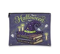 Borsa per trucchi con cappello da strega e libro degli incantesimi di | Magico libro degli incantesimi, borsa cosmetica, accenti di candele incandescenti, fantasiose illustrazioni di fantasma