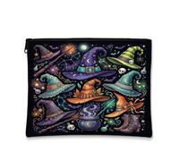 Borsa per trucchi con cappello magico da strega con citazione fantasy, nero | Fantasioso tema fantasia, borsa per cosmetici, illustrazioni magiche vibranti, contenitore cosmetico compatto