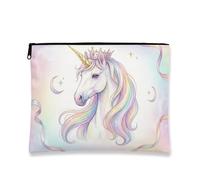Borsa per trucchi con cavallo magico, fantasioso astuccio per cosmetici pastello da donna, organizer portatile in tela con cerniera, borsa da viaggio primaverile, bianco, 7x9 Inch, Cavallo Magico