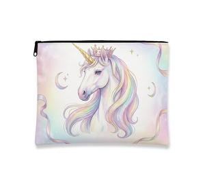 Borsa per trucchi con cavallo magico, fantasioso astuccio per cosmetici pastello da donna, organizer portatile in tela con cerniera, borsa da viaggio primaverile, bianco, 7x9 Inch, Cavallo Magico