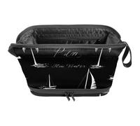 Borsa per trucchi con cerniera, portatile, da viaggio, per donne, palme, barca a vela, organizer per trucchi, panno Oxford impermeabile, Multi, 27x15x14 cm/10.6x5.9x5.5 in, Astuccio per trucchi