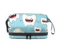 Borsa per trucchi con cerniera, portatile, da viaggio, per donne, piccoli denti, stampe blu, organizer per il trucco in tessuto Oxford impermeabile, Multicolore 1, 27x15x14 cm/10.6x5.9x5.5 in,