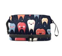 Borsa per trucchi con cerniera, portatile, da viaggio, per donne, piccoli denti, stampe blu, organizer per il trucco in tessuto Oxford impermeabile, Multicolore 3, 27x15x14 cm/10.6x5.9x5.5 in,