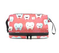 Borsa per trucchi con cerniera, portatile, da viaggio, per donne, piccoli denti, stampe blu, organizer per il trucco in tessuto Oxford impermeabile, Multicolore 10, 27x15x14 cm/10.6x5.9x5.5 in,