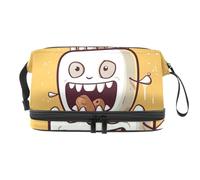Borsa per trucchi con cerniera, portatile, da viaggio, per donne, piccoli denti, stampe blu, organizer per il trucco in tessuto Oxford impermeabile, Multicolore 4, 27x15x14 cm/10.6x5.9x5.5 in,