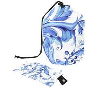 Borsa per trucchi con coulisse, a forma di barile, borsa per cosmetici da viaggio, borsa per il trucco, organizer pieghevole per articoli da toeletta per donne e ragazze, motivo barocco blu, Multi,