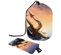 Borsa per trucchi con coulisse, a forma di barile, borsa per cosmetici da viaggio, borsa per il trucco, organizer pieghevole per articoli da toeletta per donne e ragazze, motivo: Tridente di Poseidone