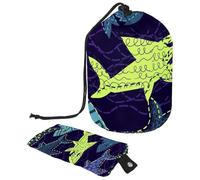 Borsa per trucchi con coulisse, a forma di barile, borsa per cosmetici da viaggio, borsa per il trucco, organizer pieghevole per articoli da toeletta per donne e ragazze, motivo: squalo pericoloso sul