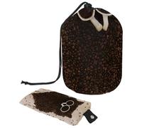 Borsa per trucchi con coulisse, a forma di barile, borsa per cosmetici da viaggio, borsa per il trucco, organizer pieghevole per articoli da toeletta per donne e ragazze, motivo gufo chicco di caffè,