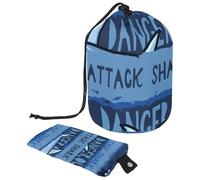 Borsa per trucchi con coulisse, a forma di barile, borsa per cosmetici da viaggio, borsa per il trucco, organizer pieghevole per articoli da toeletta per donne e ragazze, motivo: squalo pericoloso