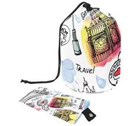 Borsa per trucchi con coulisse, a forma di barile, borsa per cosmetici da viaggio, borsa per il trucco, organizer pieghevole per articoli da toeletta per donne e ragazze, famosa architettura