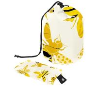 Borsa per trucchi con coulisse, a forma di barile, borsa per cosmetici da viaggio, borsa per il trucco, organizer pieghevole per articoli da toeletta per donne e ragazze, motivo ape gialla, Multi,