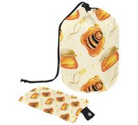 Borsa per trucchi con coulisse, a forma di barile, borsa per cosmetici da viaggio, borsa per il trucco, organizer pieghevole per articoli da toeletta per donne e ragazze, graziosa piccola ape in