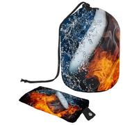 Borsa per trucchi con coulisse, a forma di barile, borsa per cosmetici da viaggio, borsa per il trucco, organizer pieghevole per articoli da toeletta per donne e ragazze, disco da hockey nel fuoco e