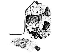 Borsa per trucchi con coulisse, a forma di barile, borsa per cosmetici da viaggio, borsa per il trucco, organizer pieghevole per articoli da toeletta per donne e ragazze, teschio incrinato su sfondo