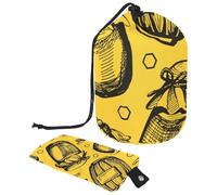 Borsa per trucchi con coulisse, a forma di barile, borsa per cosmetici da viaggio, borsa per il trucco, organizer pieghevole per articoli da toeletta per donne e ragazze, a nido d'ape e barattolo per