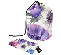 Borsa per trucchi con coulisse, a forma di barile, borsa per cosmetici da viaggio, borsa per il trucco, organizer pieghevole per articoli da toeletta, tasca portaoggetti per donne e ragazze, anemoni