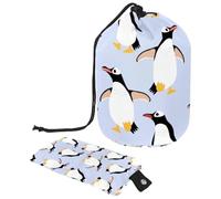 Borsa per trucchi con coulisse, a forma di barile, borsa per cosmetici da viaggio, borsa per il trucco, organizer pieghevole per articoli da toeletta per donne e ragazze, motivo pinguino che cammina