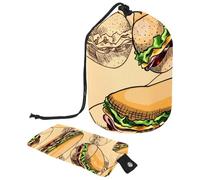 Borsa per trucchi con coulisse, a forma di barile, borsa per cosmetici da viaggio, borsa per il trucco, organizer pieghevole per articoli da toeletta per donne e ragazze, delizioso sandwich fast food,