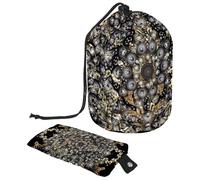 Borsa per trucchi con coulisse, a forma di barile, borsa per cosmetici da viaggio, borsa per il trucco, organizer pieghevole per articoli da toeletta per donne e ragazze, stile barocco floreale