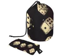 Borsa per trucchi con coulisse, a forma di barile, borsa per cosmetici da viaggio, borsa per il trucco, organizer pieghevole per articoli da toeletta per donne e ragazze, dadi da casinò bianchi,