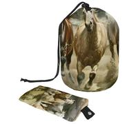 Borsa per trucchi con coulisse, a forma di barile, borsa per cosmetici da viaggio, borsa per il trucco, organizer pieghevole per articoli da toeletta per donne e ragazze, con cavallo al galoppo nel