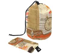 Borsa per trucchi con coulisse, a forma di barile, borsa per cosmetici da viaggio, borsa per trucchi, organizer pieghevole per articoli da toeletta per donne e ragazze, cartolina vintage Londra,