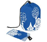 Borsa per trucchi con coulisse, a forma di botte, borsa per cosmetici da viaggio, borsa per il trucco, organizer pieghevole per articoli da toeletta per donne e ragazze, blu disegnato a mano villaggio