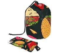 Borsa per trucchi con coulisse, a forma di botte, borsa per cosmetici da viaggio, borsa per il trucco, organizer pieghevole per articoli da toeletta per donne e ragazze, per hamburger cola, patatine