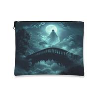 Borsa per trucchi con fantasma gotico, misterioso blu scuro, borsa da viaggio per donne, organizer portatile in tela con cerniera, borsa da toilette per Halloween per la cura della pelle, 17,8 x 22,9