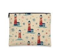 Borsa per trucchi con faro, borsa da viaggio per cosmetici, stile nautico, vintage, per donne, piccola borsa portatile in tela con cerniera, borsa da toilette per vacanze al mare, Beige, 7x9 Inch